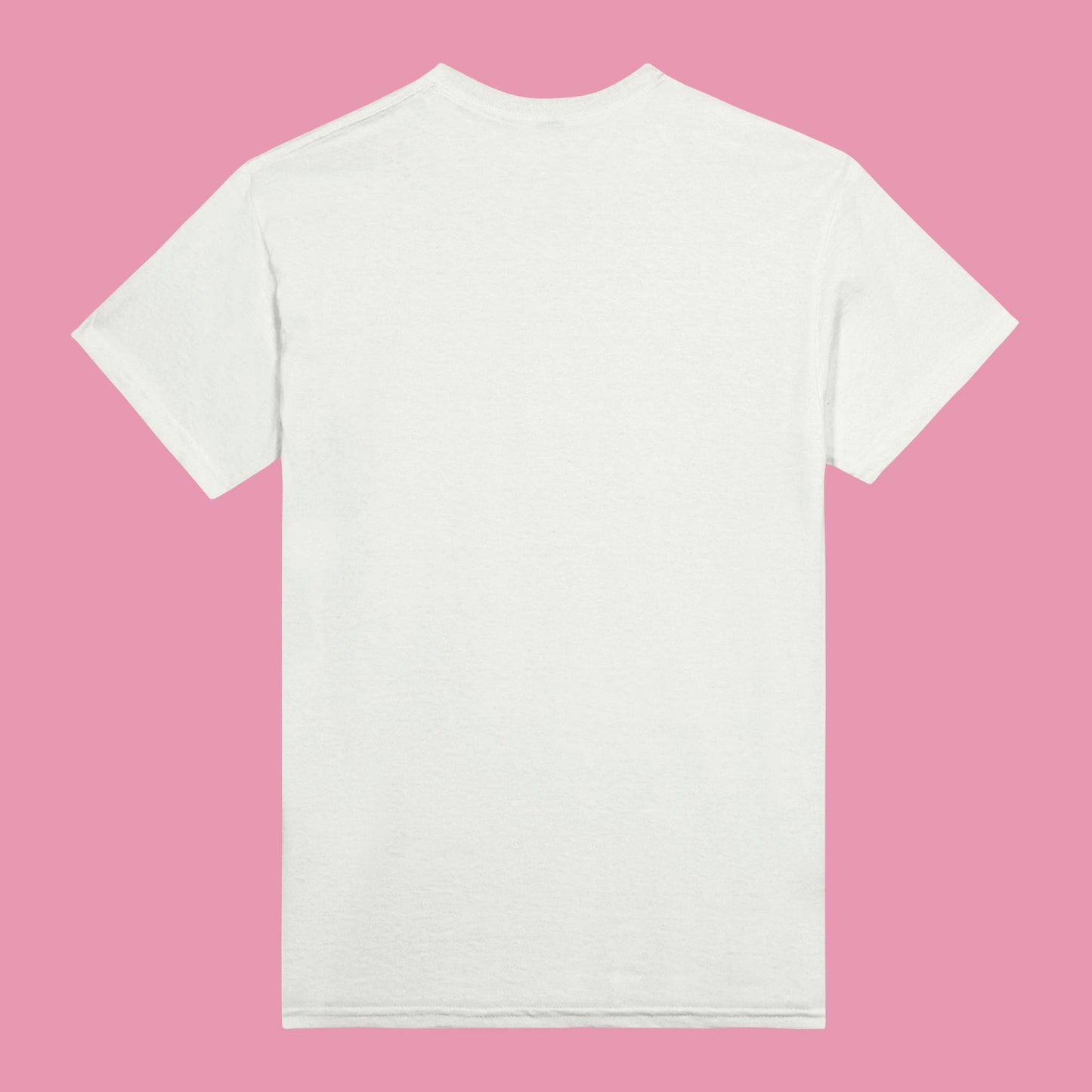 Back view of a white T-shirt with no print.