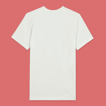 Back view of a white T-shirt with no print.