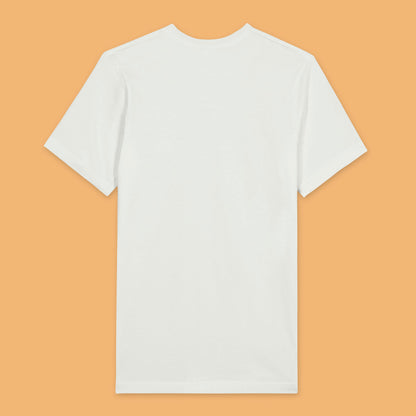 Back view of a white T-shirt with no print.