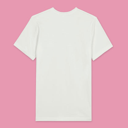 Back view of a white T-shirt with no print.