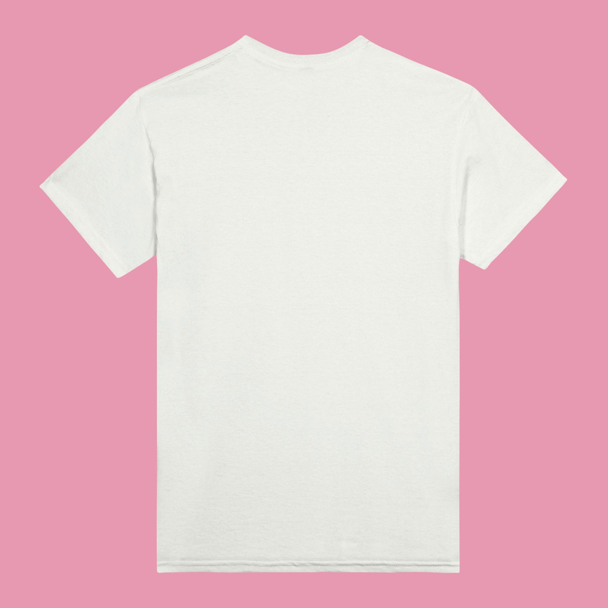 Back view of a white T-shirt with no print.